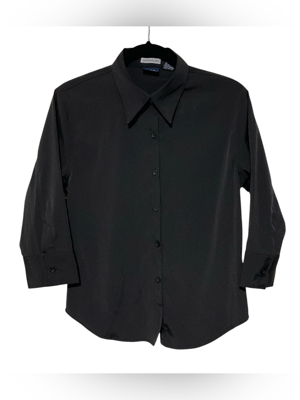 DCC Stretch Black 3/4 Sleeve Button Blouse In Women's Size Medium